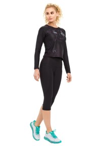 Custom Black Big Cat Crop Long sleeve top  Women