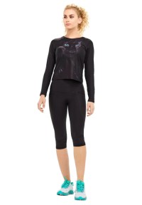 Custom Black Big Cat Crop Long sleeve top  Women