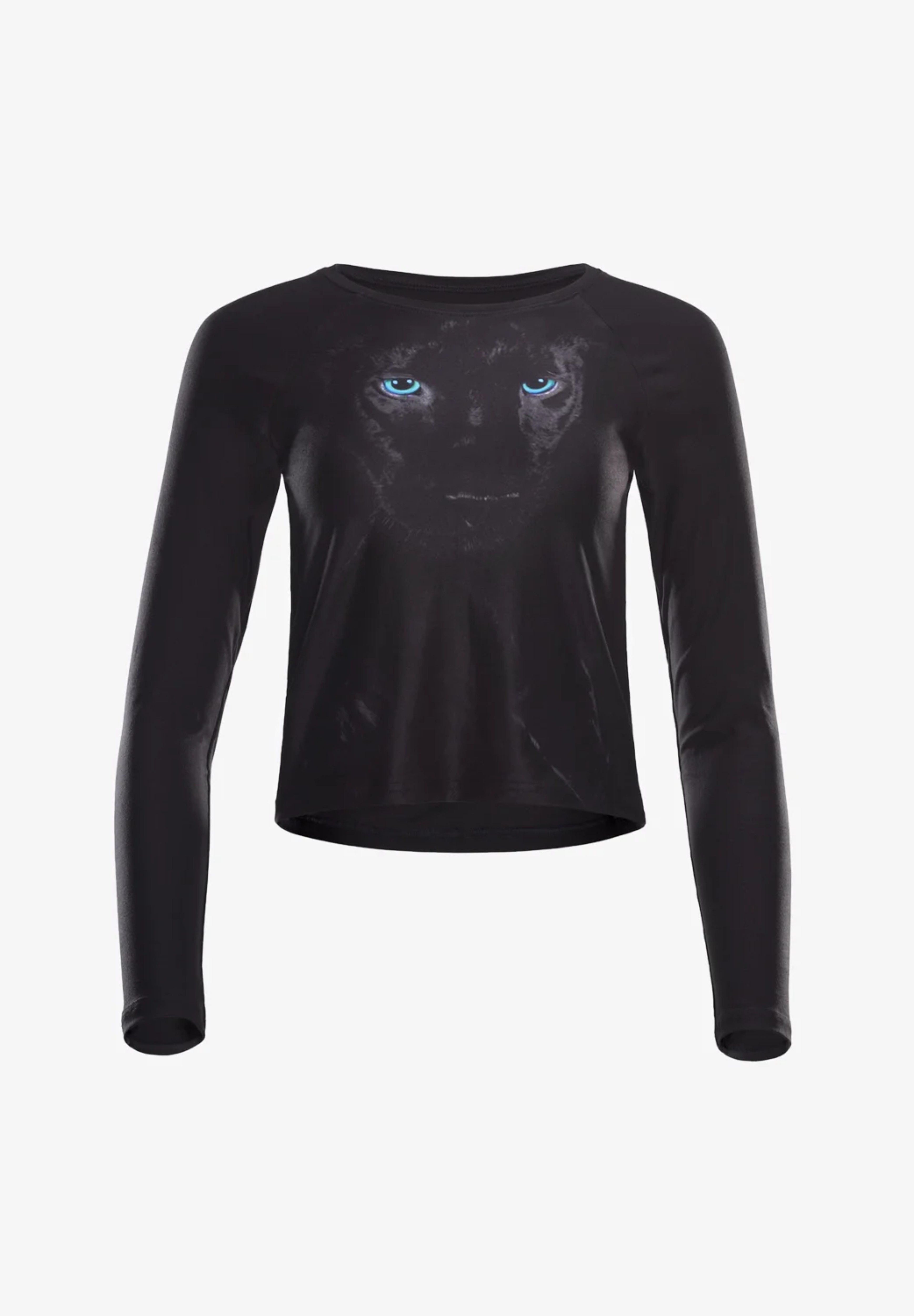 Custom Black Big Cat Crop Long sleeve top  Women