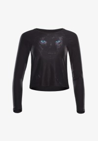 Custom Black Big Cat Crop Long sleeve top  Women